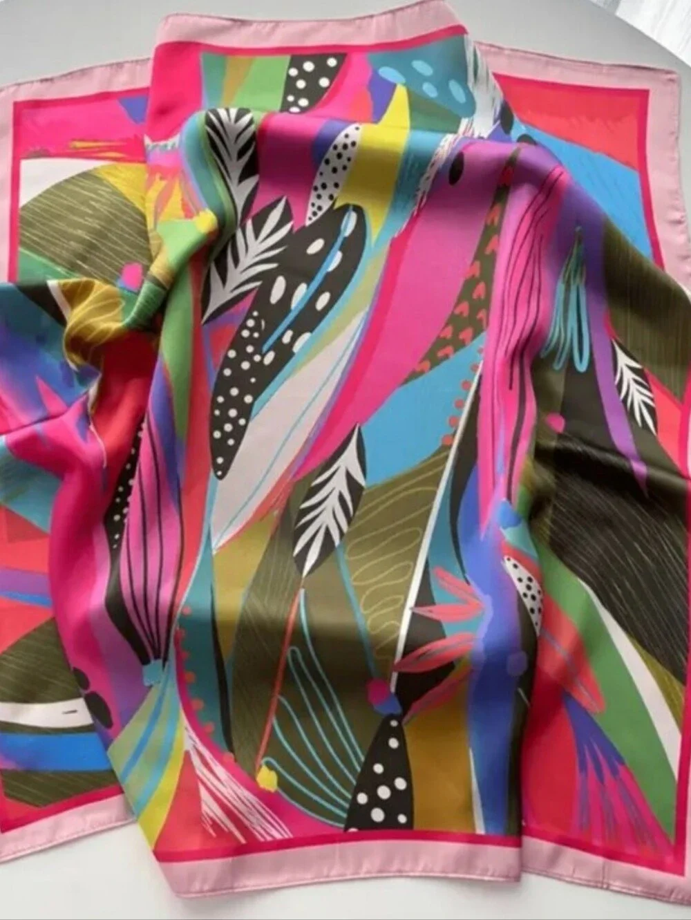 Silk -feel Multicolor Floral Silk Scarf - Women  Head Scarf , Neck Scarf